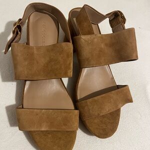 AEROSOLES Tan Suede Dual-Strap Buckle Sandals